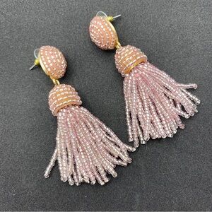 Pink Seed Bead Tassel Drop Post Dangle Pierced Earrings